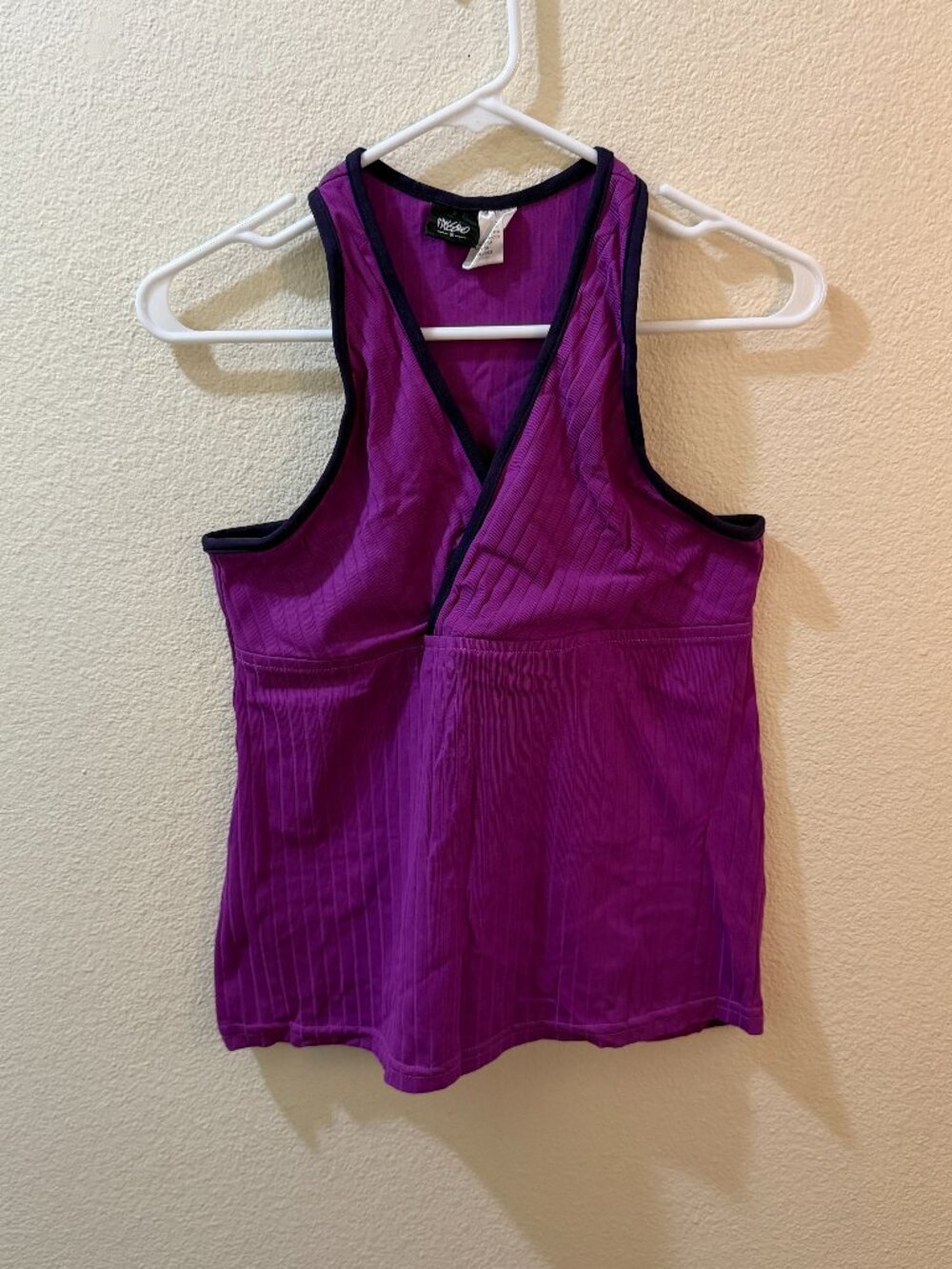 Purple Ribbed Wrap Front Workout Tank